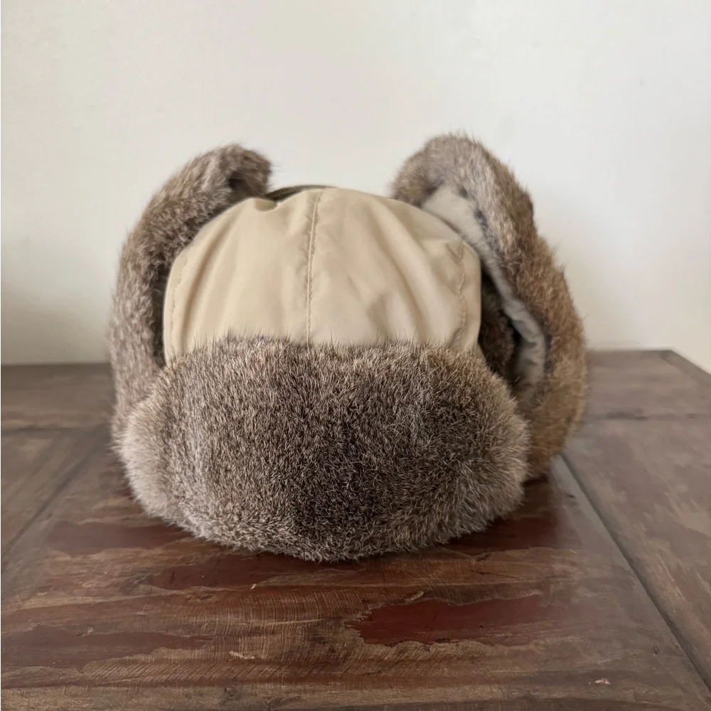 Nathaniel Cole by Crown‎ Cap rabbit fur trim aviator hat unisex size XL